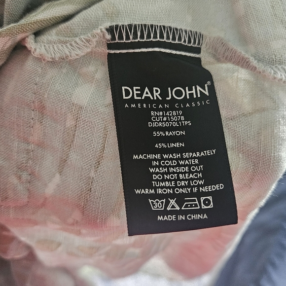 Dear John Tropical Green Linen Blend Tie Waist Dress Size S - Picture 9 of 11